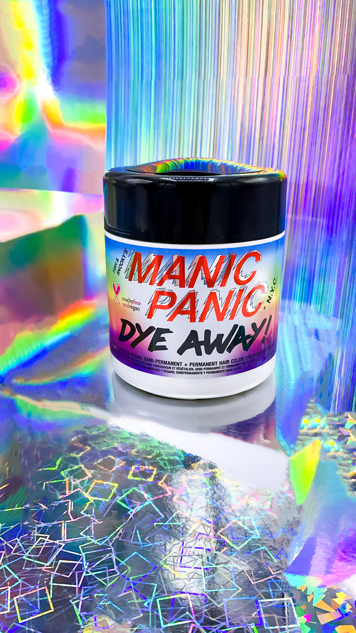 Dye-Away-Wipe-Container-Product-Shot-Holographic-Silver-Background